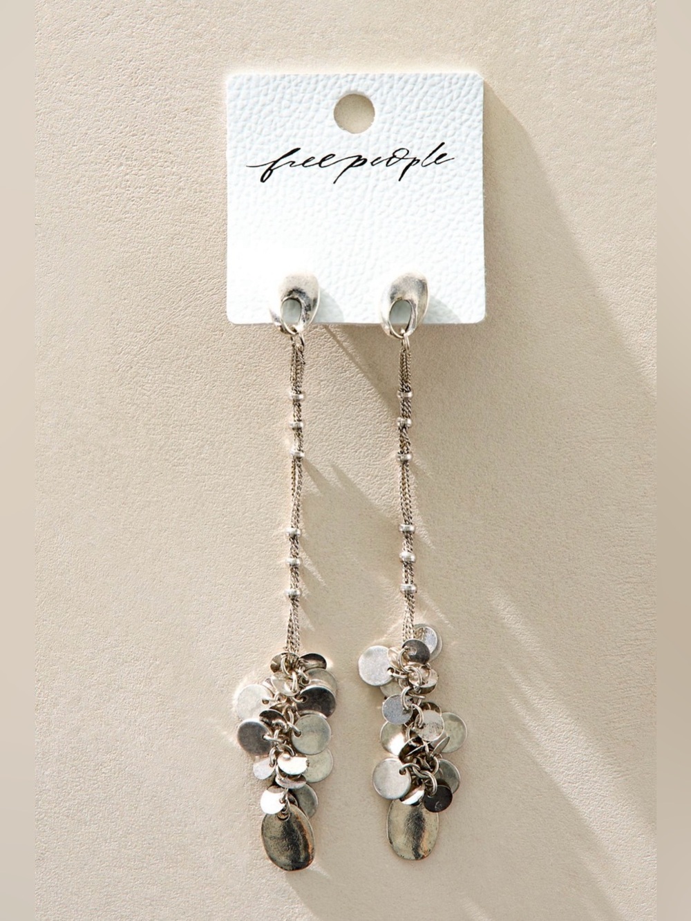 Free People Solana Silver Long Dangle Cluster Disk Earring